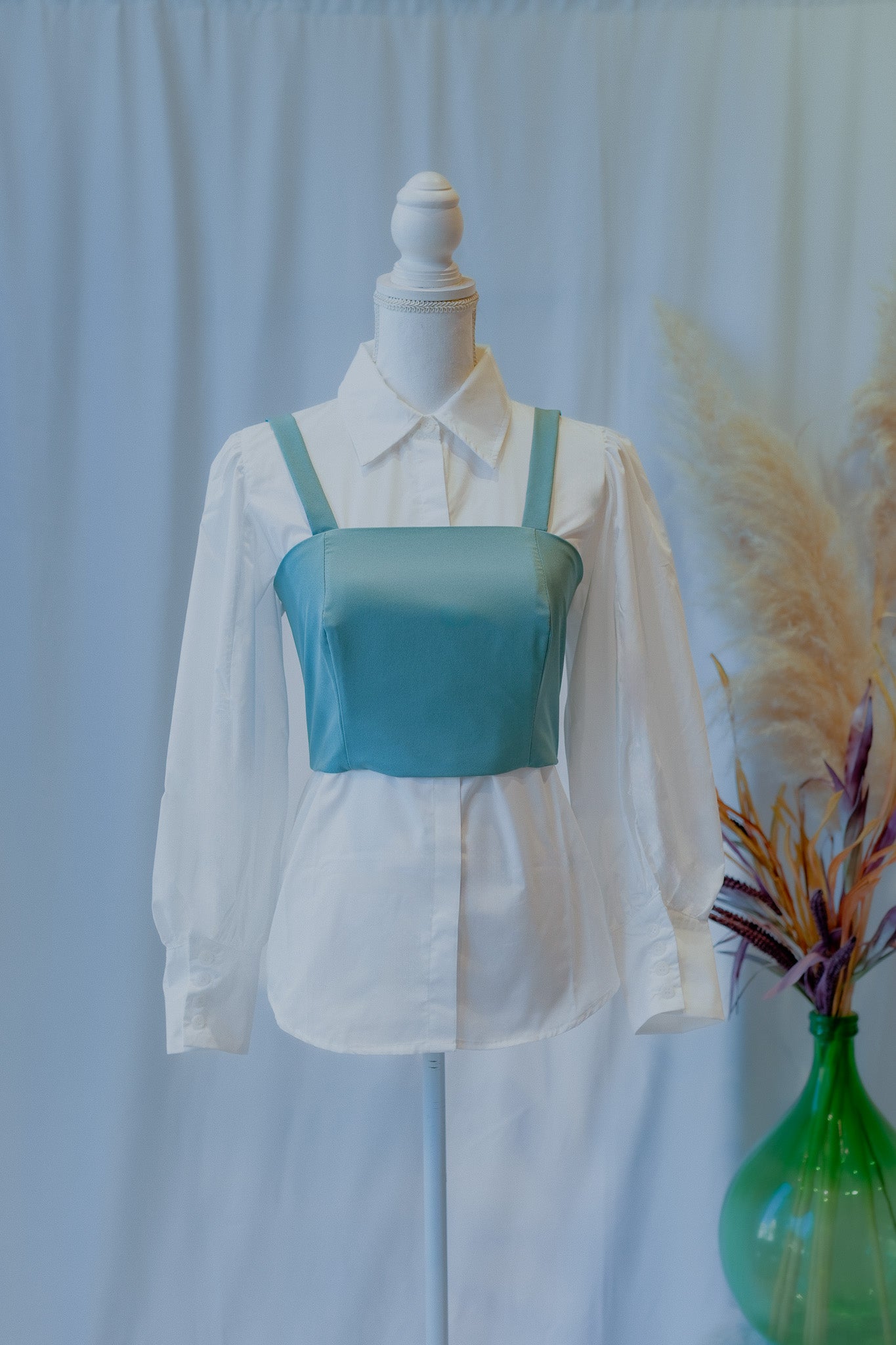 Corsetto steccato con camicia basic - Salvia