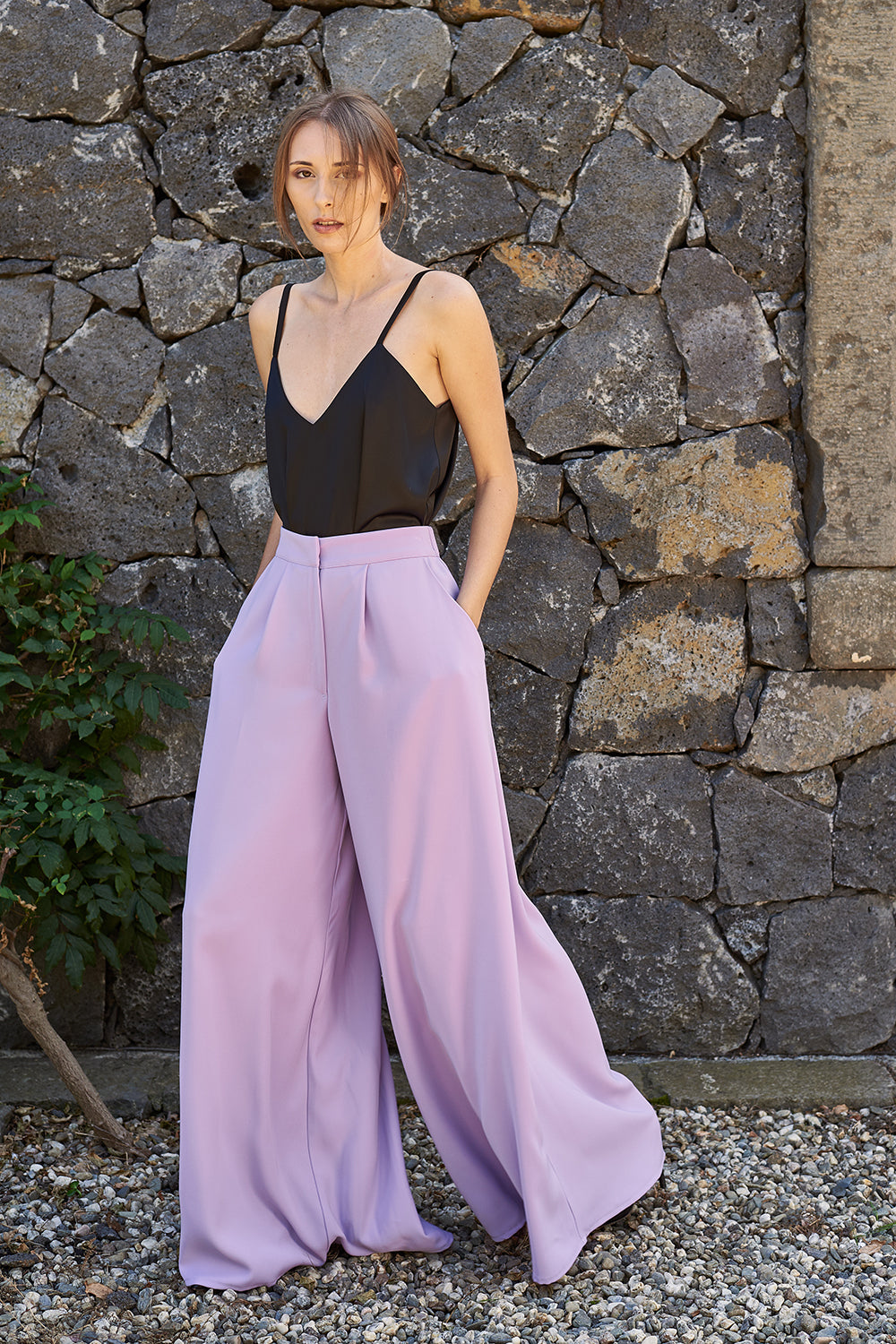 Pantalone Ampio e Lungo in cady –  LILLA