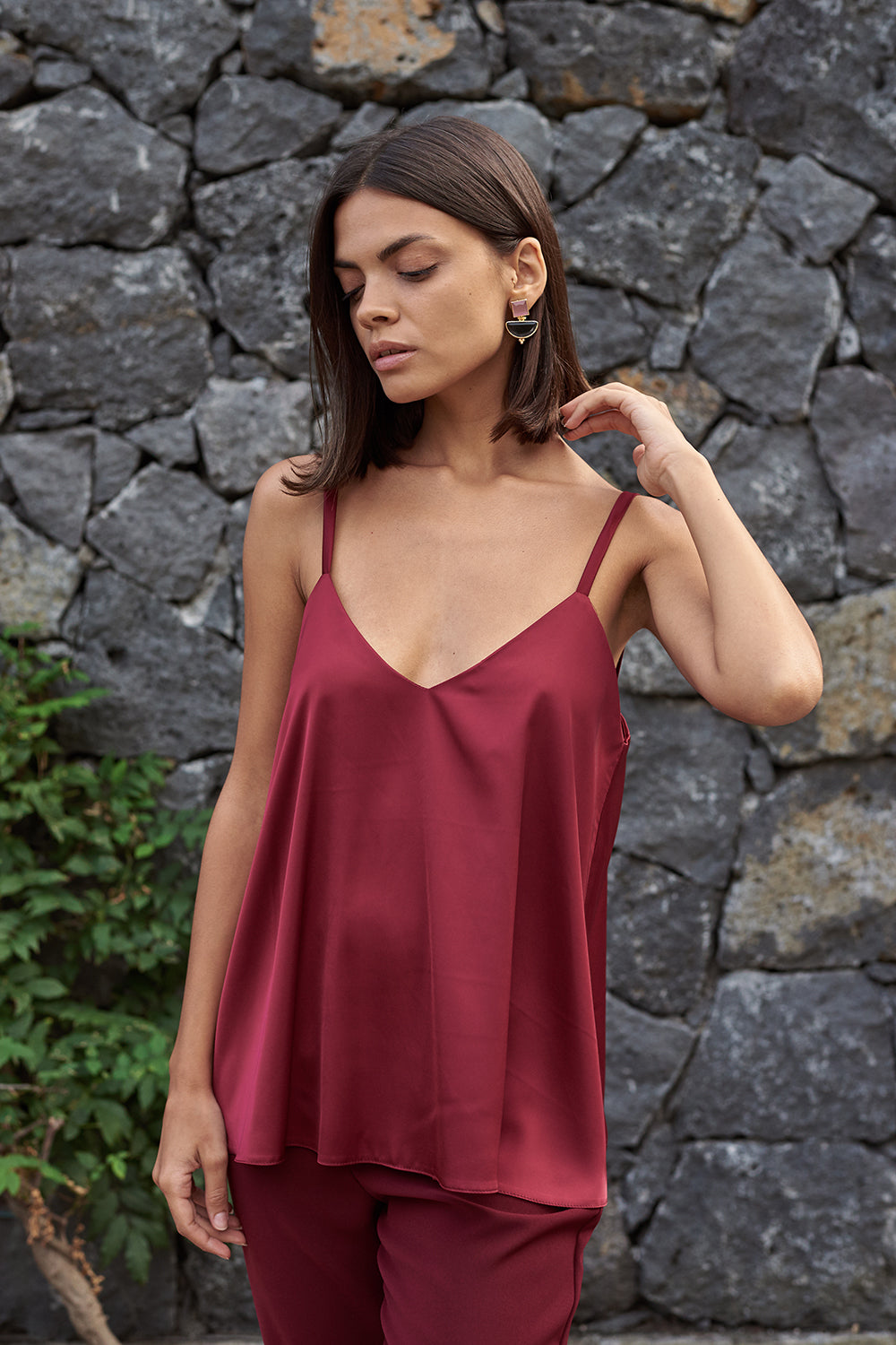 Top semplice in Satin – Bordeaux