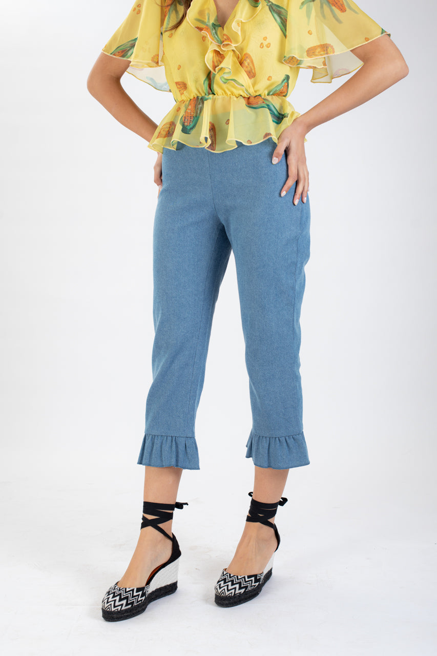 Jeans with ruffles - LIGHT BLUE