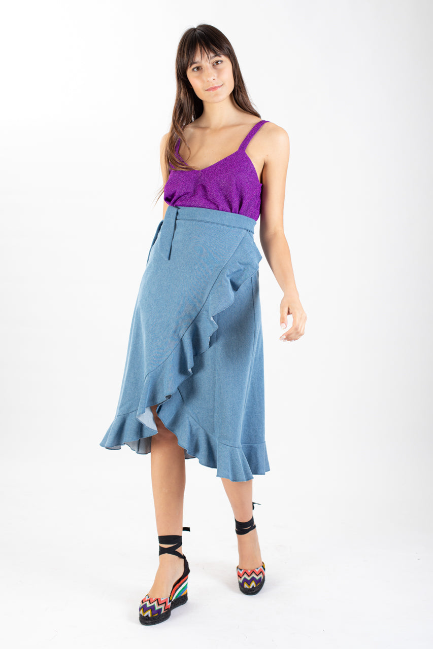 Wrap Midi Skirt - LIGHT JEANS