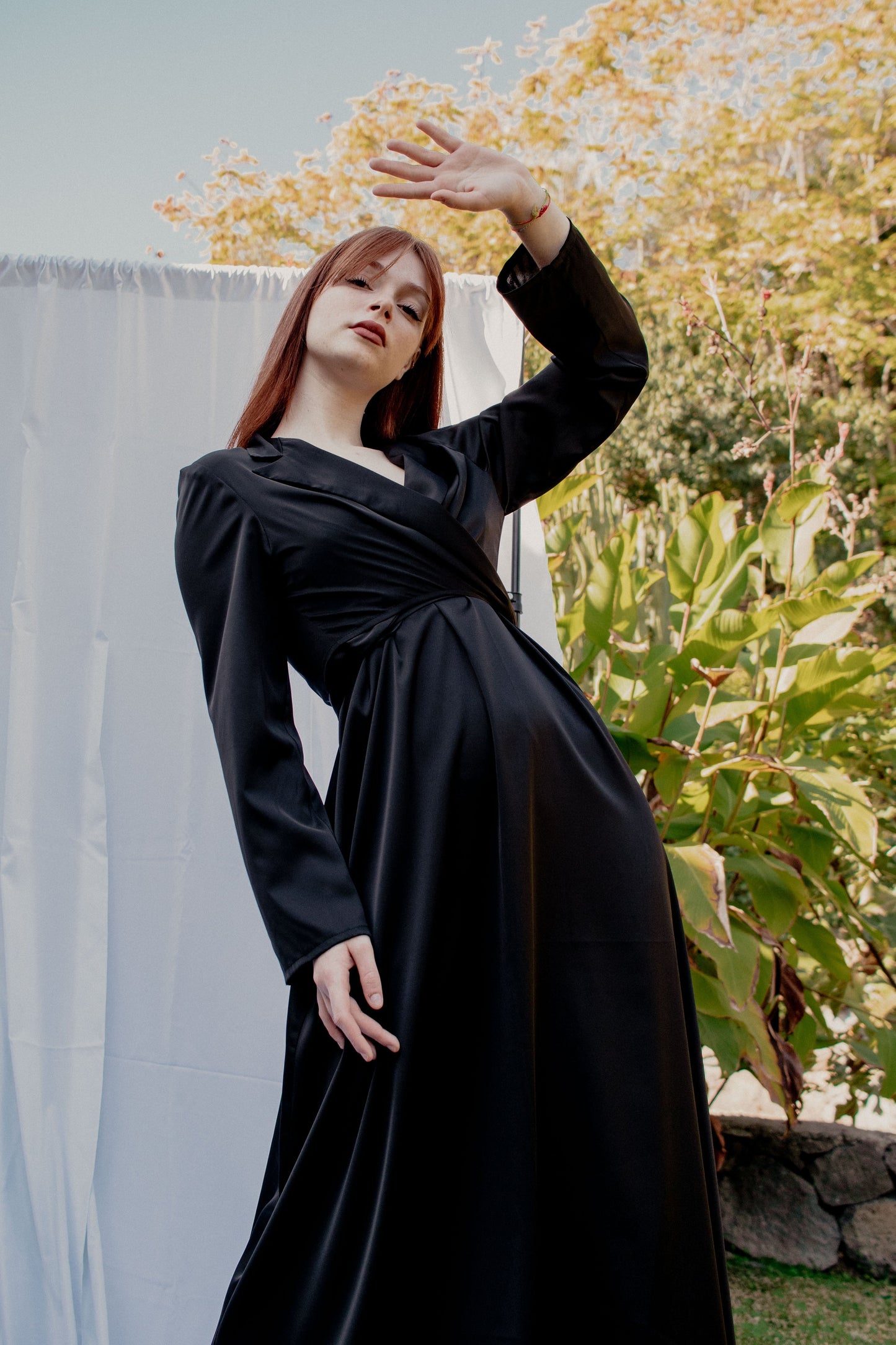 Satin Shirt Dress - BLACK