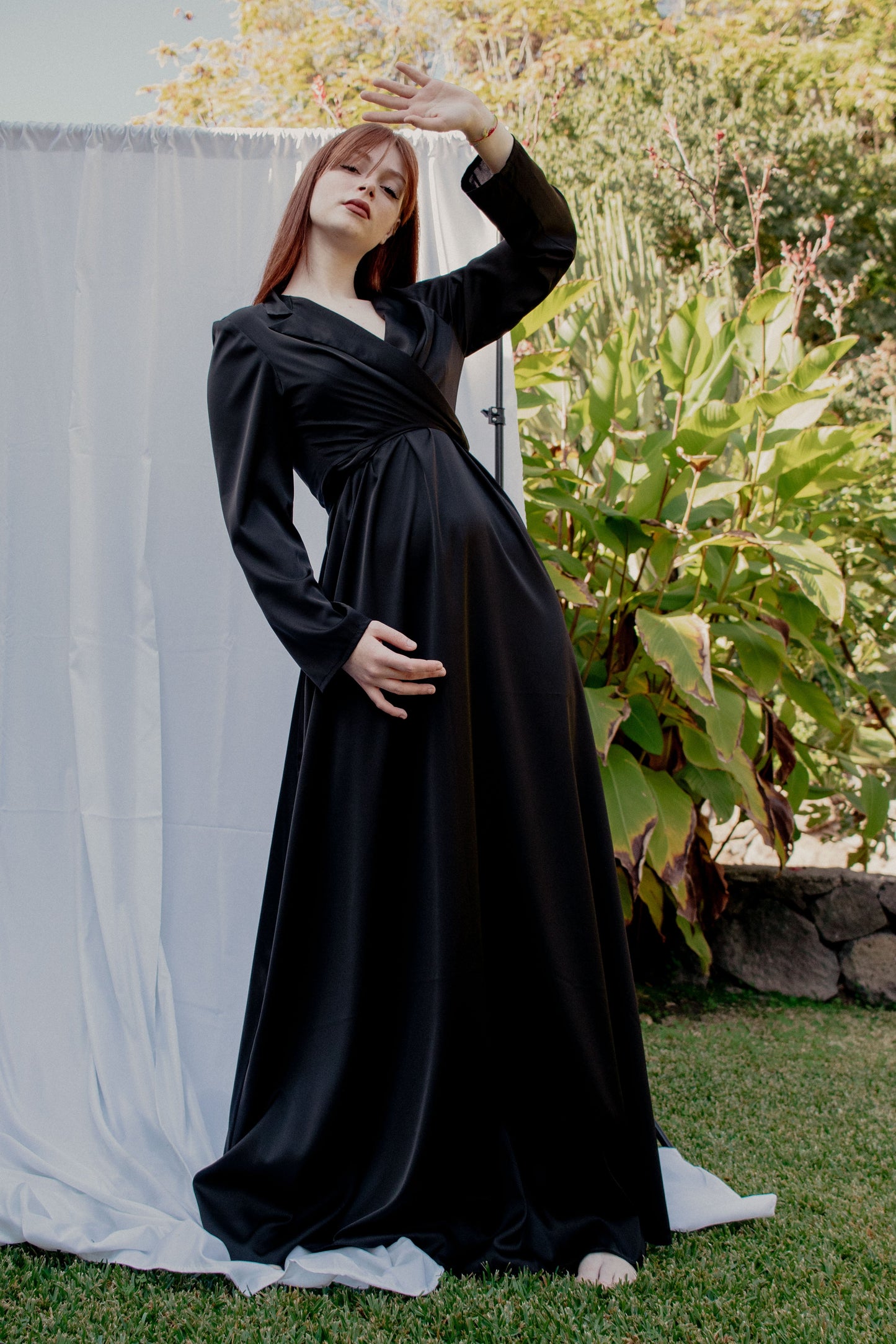Satin Shirt Dress - BLACK