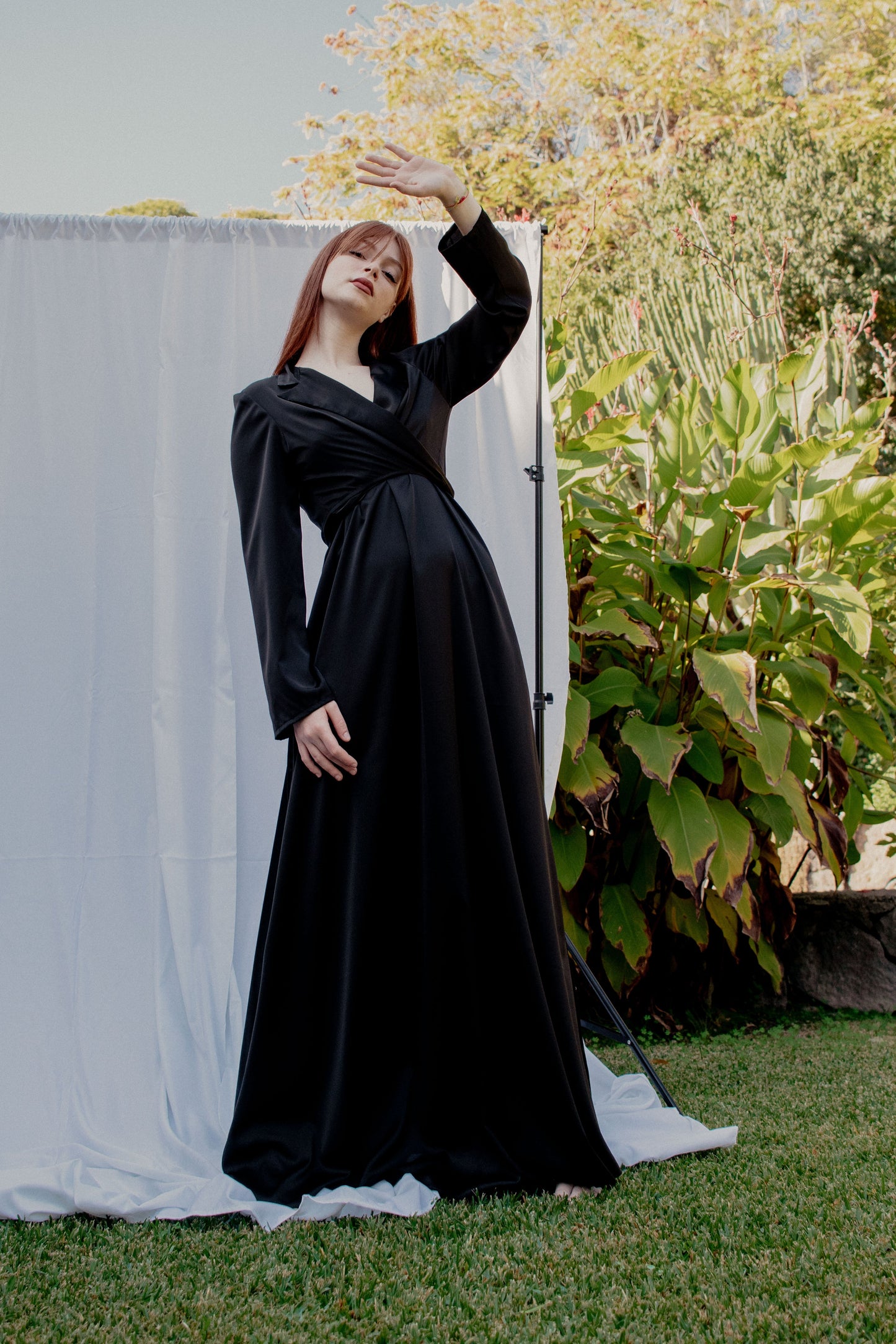 Satin Shirt Dress - BLACK