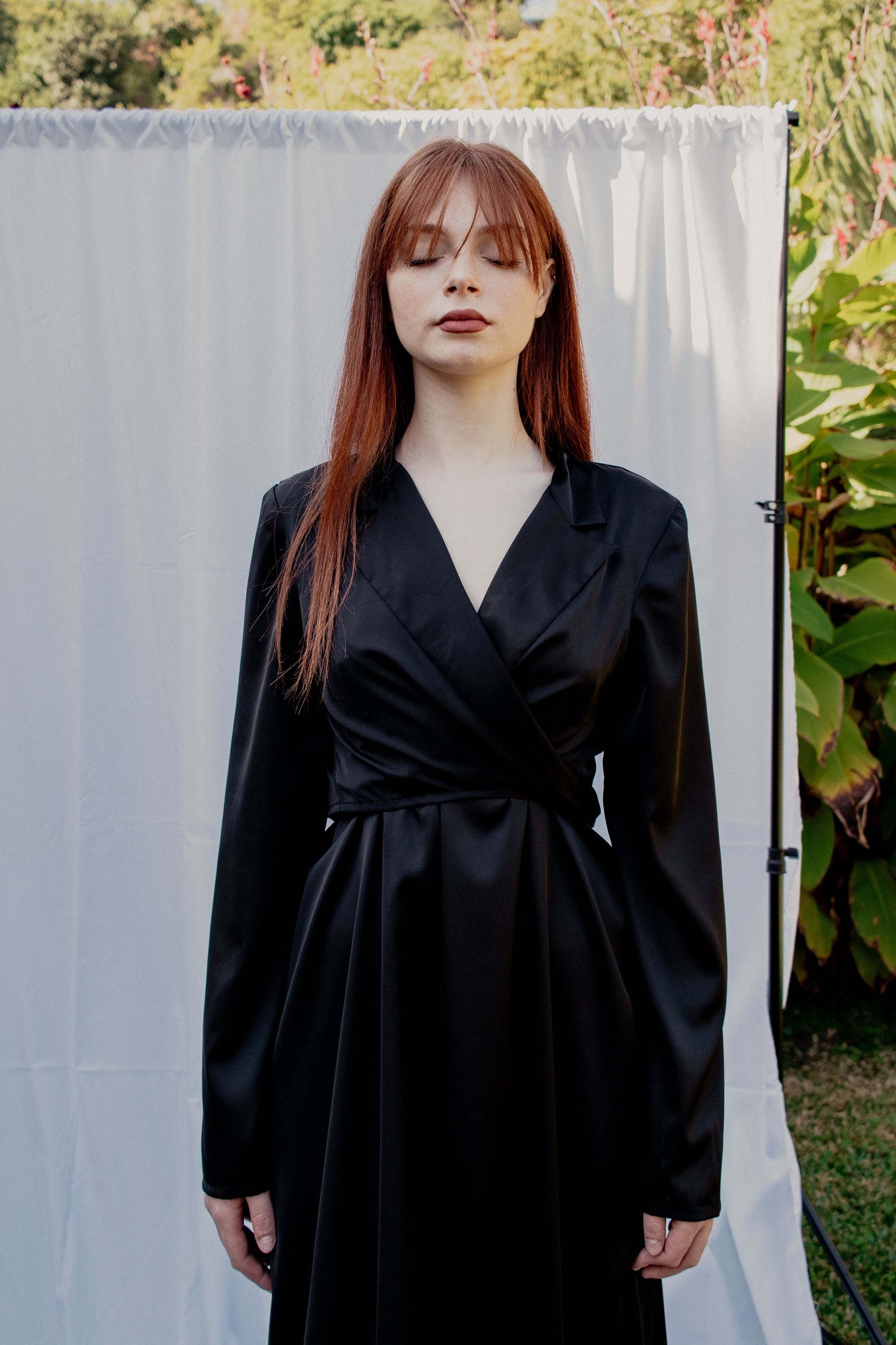 Satin Shirt Dress - BLACK