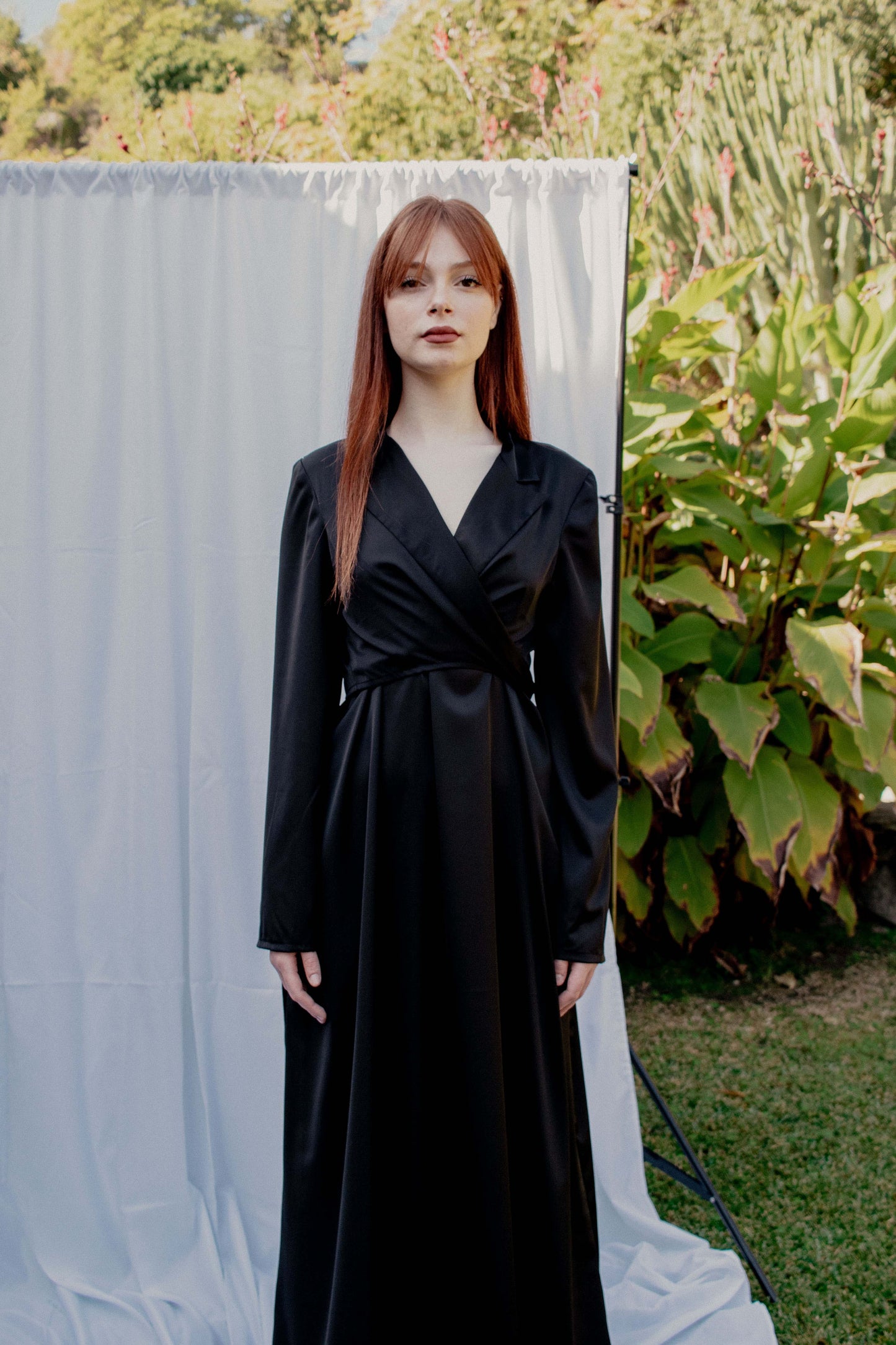 Satin Shirt Dress - BLACK