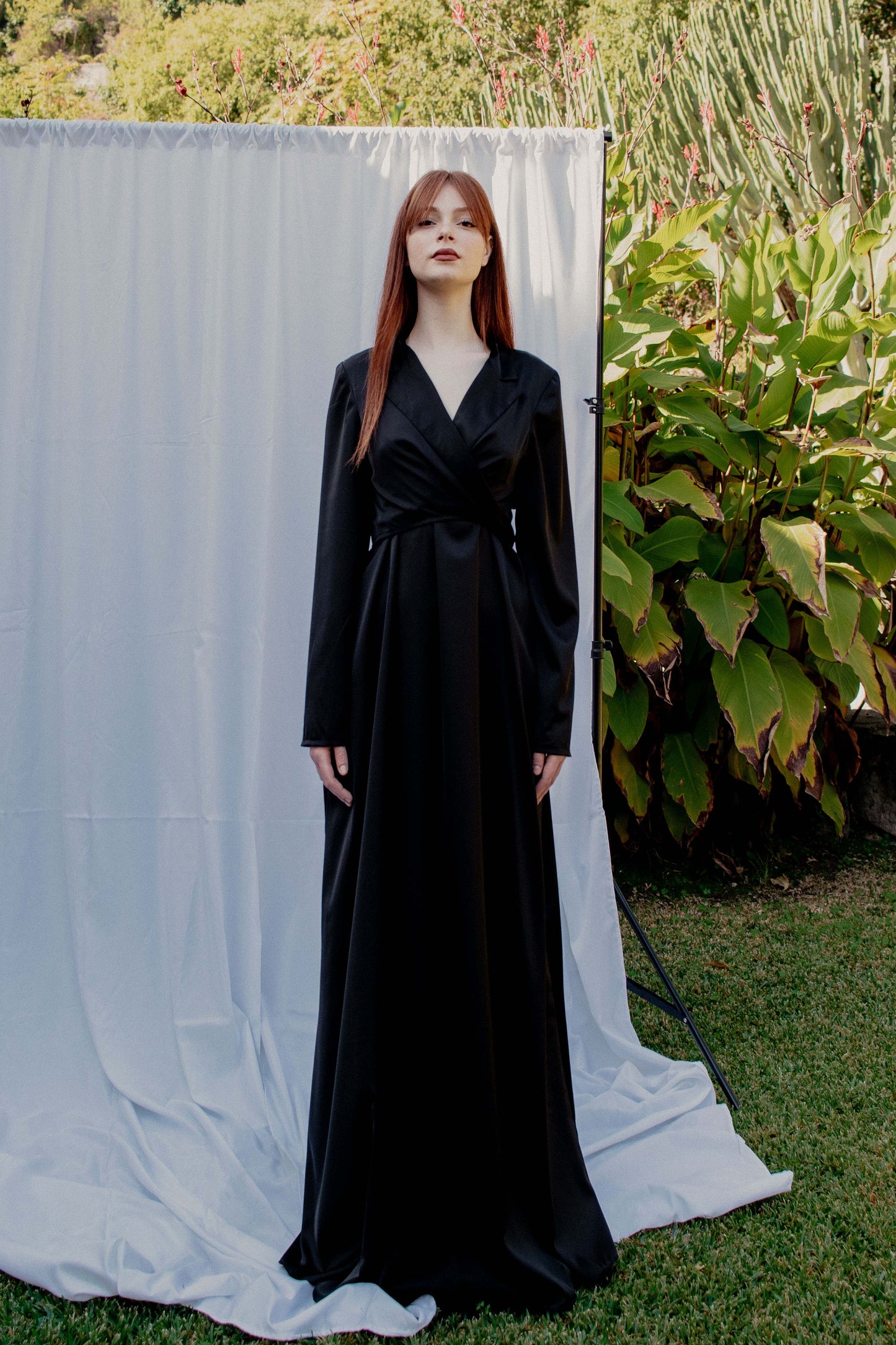 Satin Shirt Dress - BLACK