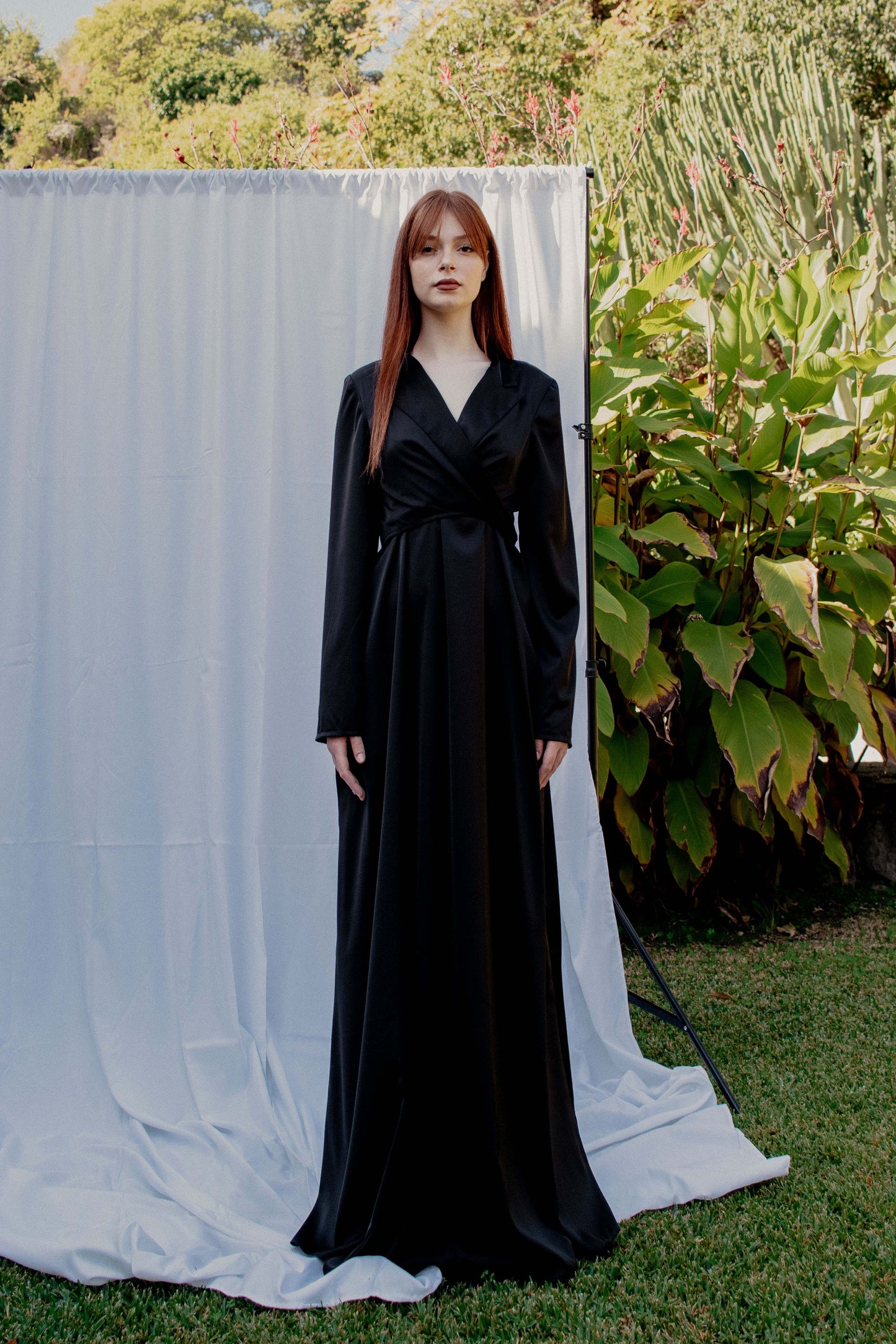 Satin Shirt Dress - BLACK