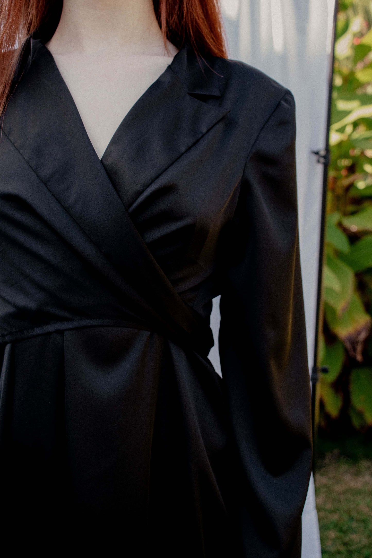 Satin Shirt Dress - BLACK