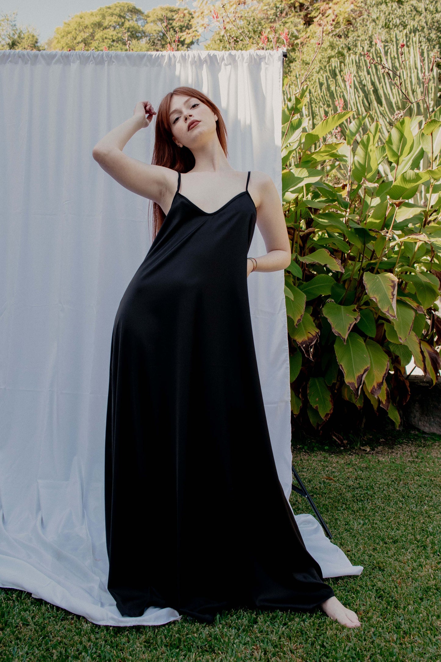 Satin Shirt Dress - BLACK