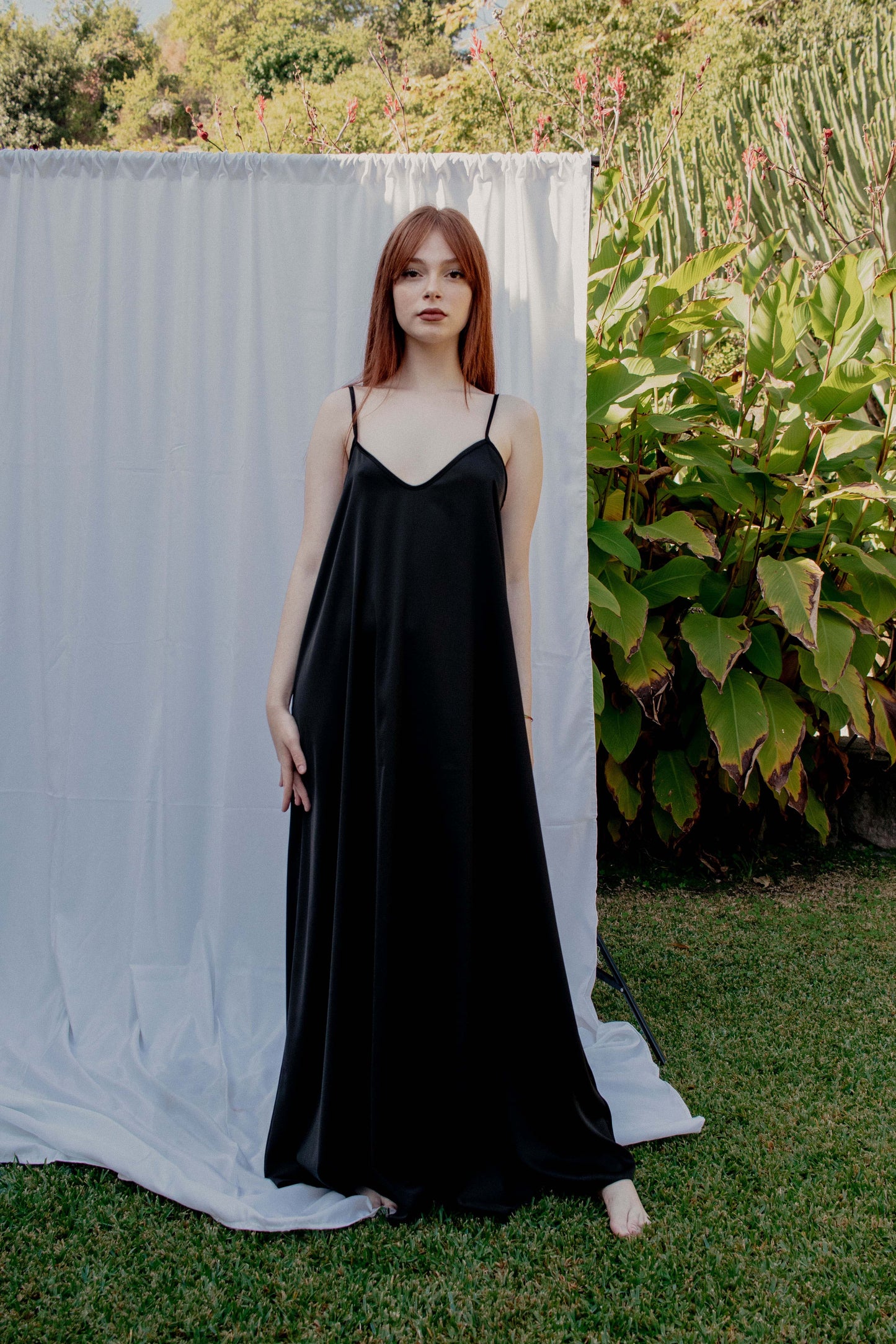 Satin Shirt Dress - BLACK