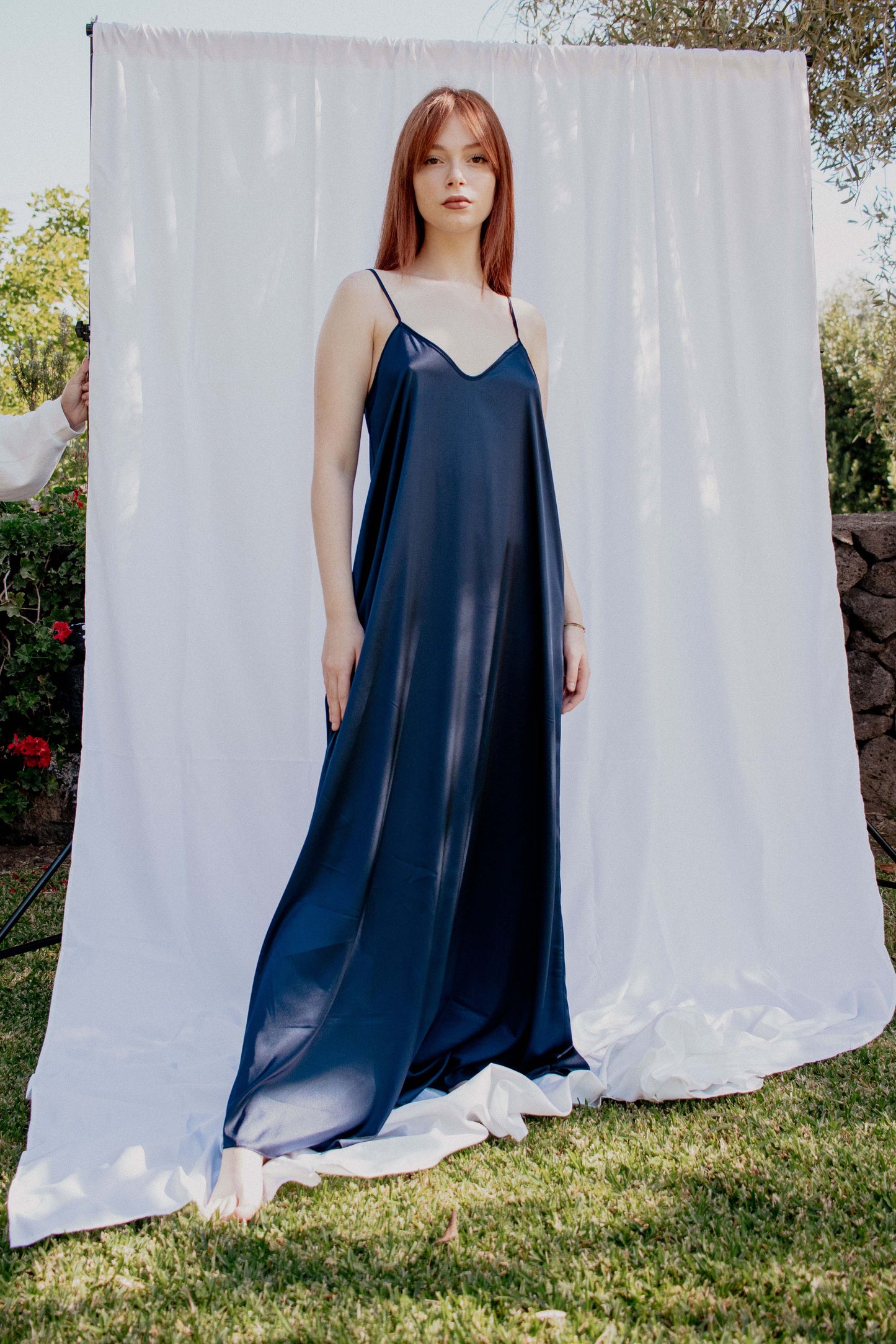 Vestido con camisa de raso - AZUL MEDIANOCHE