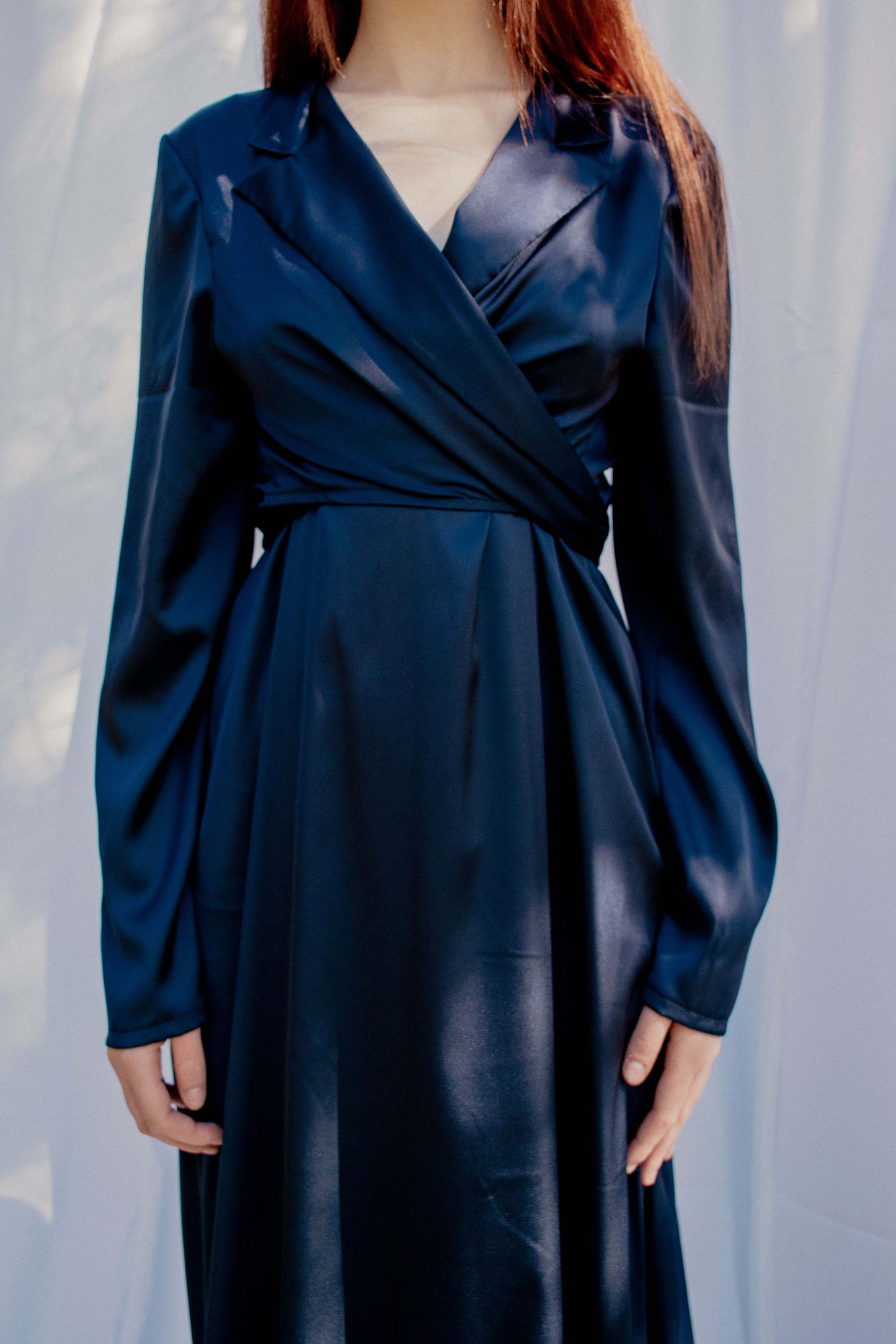 Vestido con camisa de raso - AZUL MEDIANOCHE