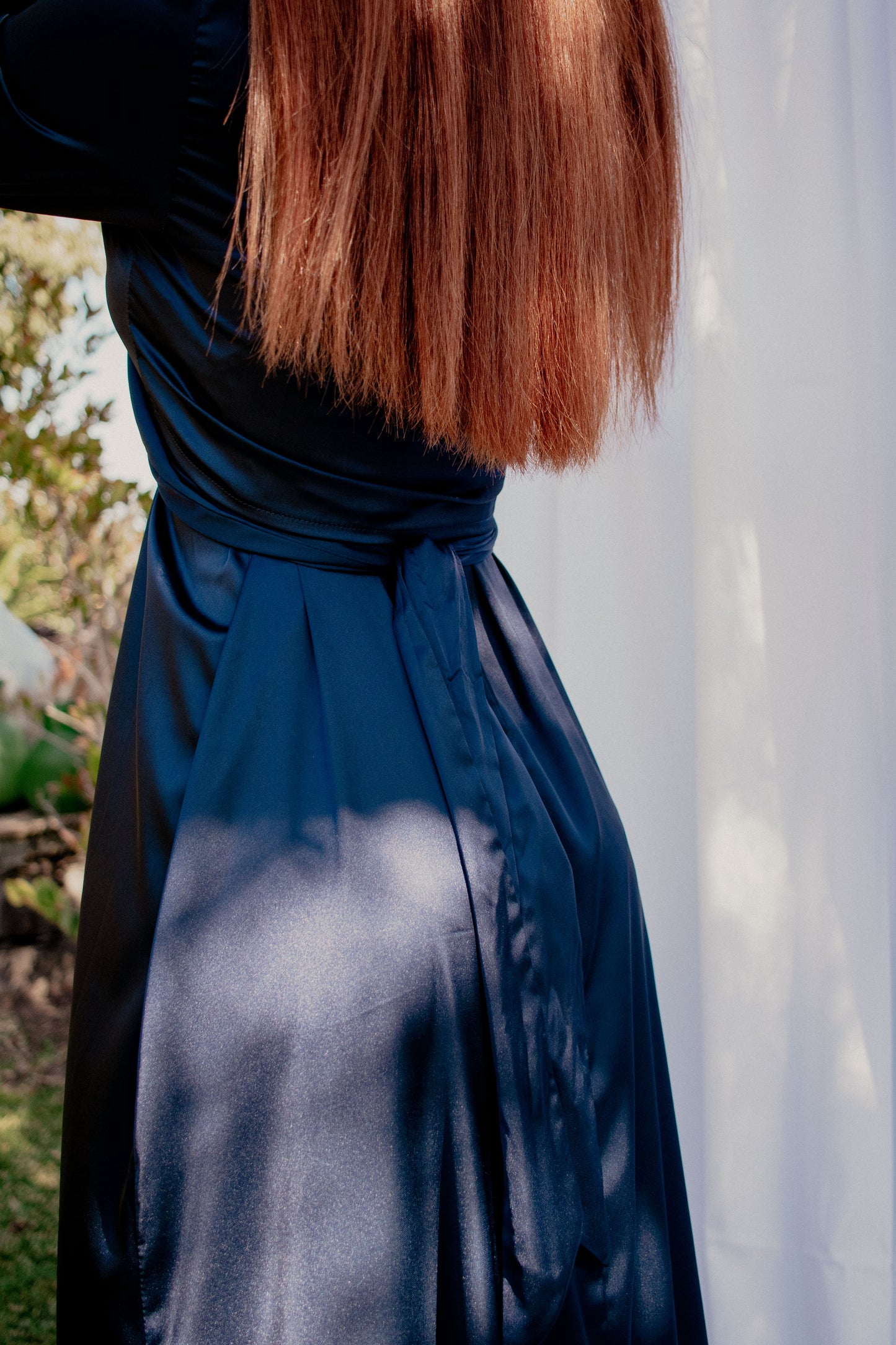Vestido con camisa de raso - AZUL MEDIANOCHE