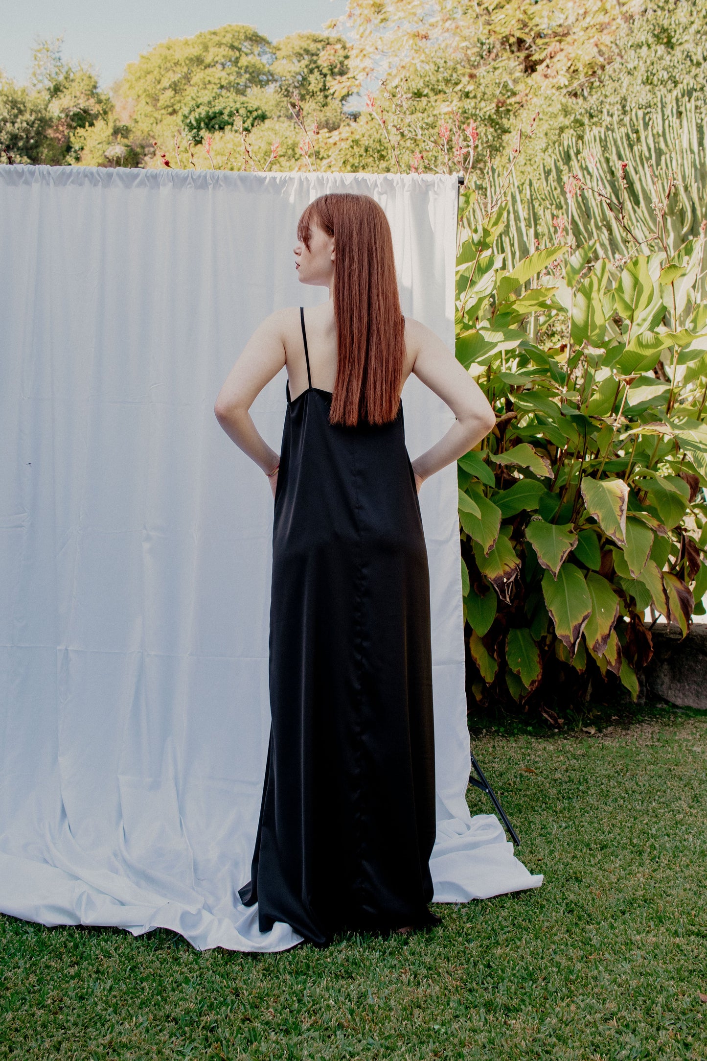 Satin Shirt Dress - BLACK