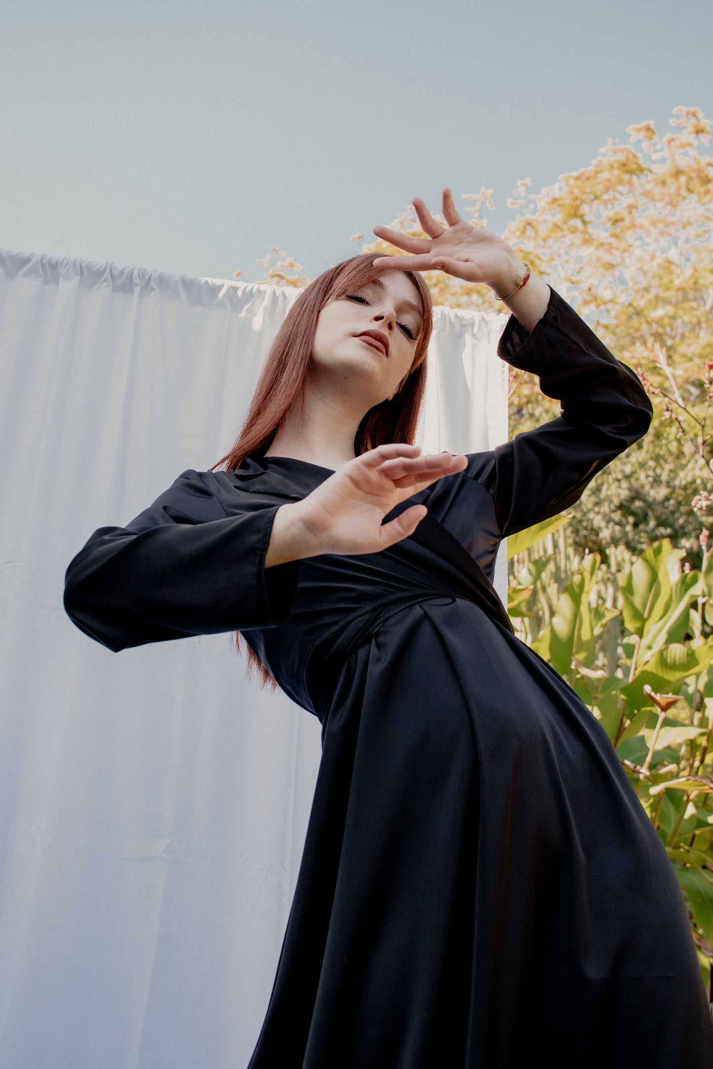 Satin Shirt Dress - BLACK