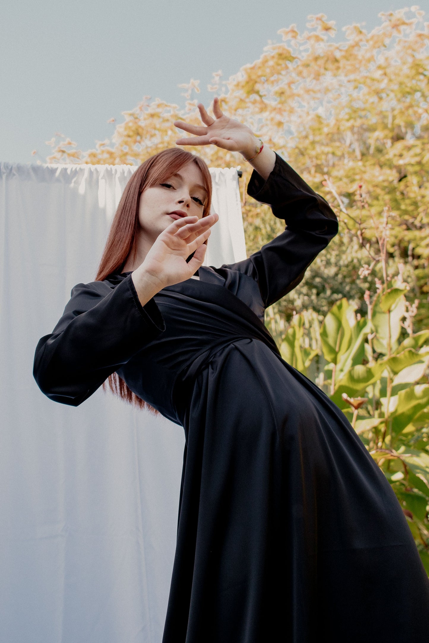 Satin Shirt Dress - BLACK