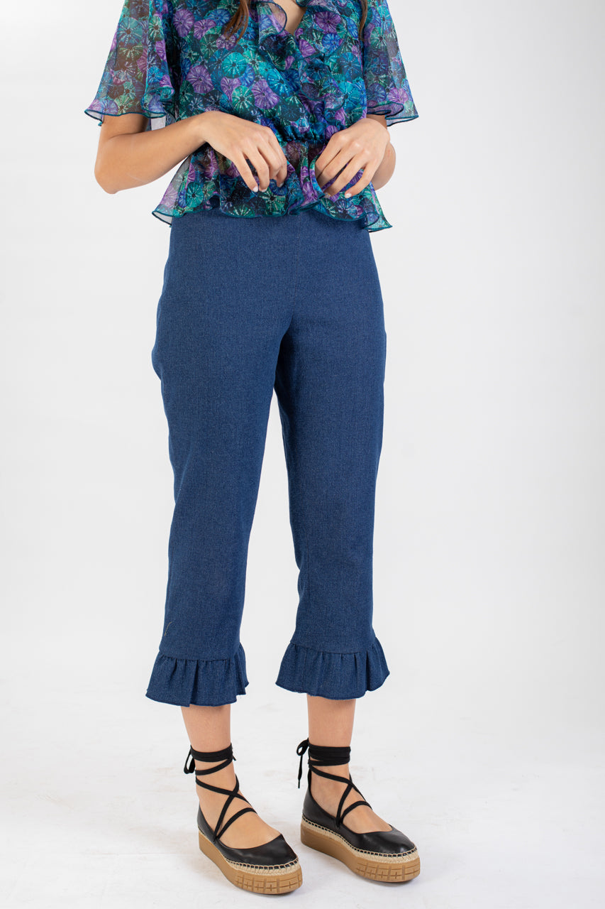 Jeans con volant - BLU SCURO