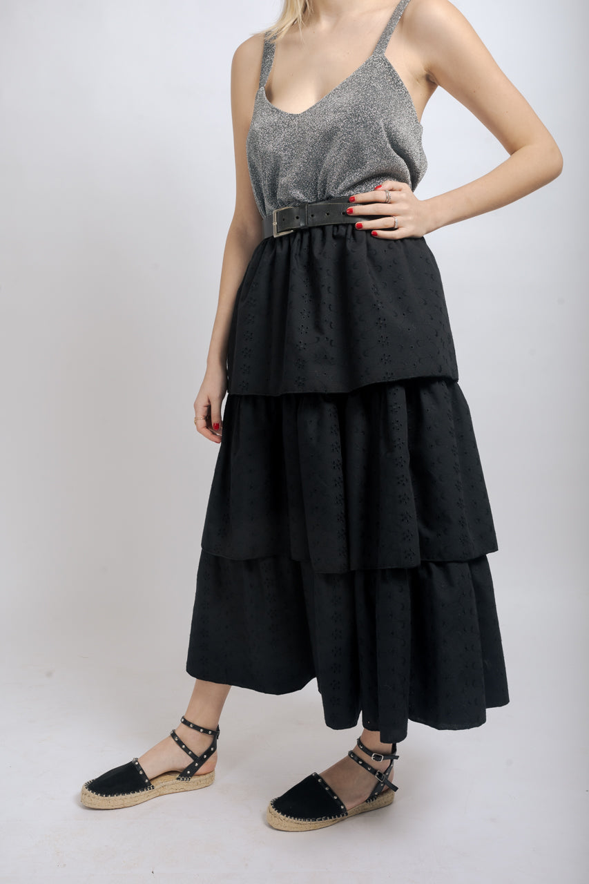 St. Gallen Midi Skirt with Ruffles - BLACK