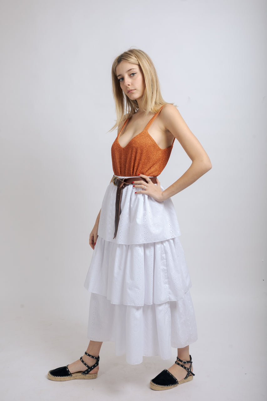 San Gallo Ruffled Midi Skirt - WHITE