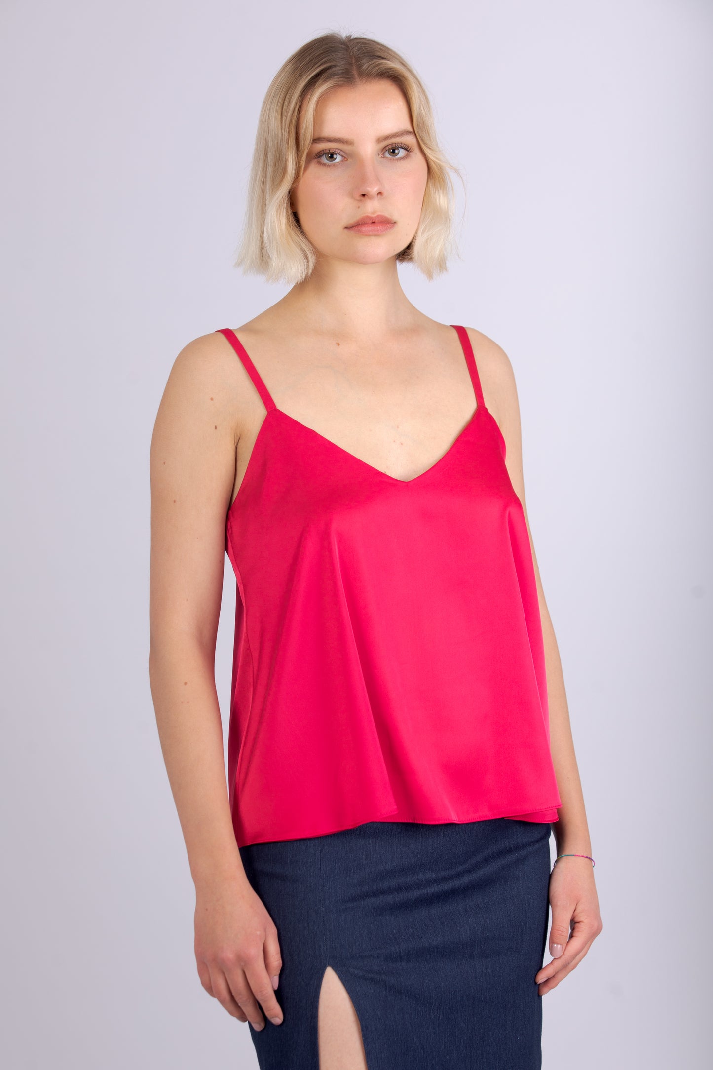 Top semplice in Satin - Fucsia