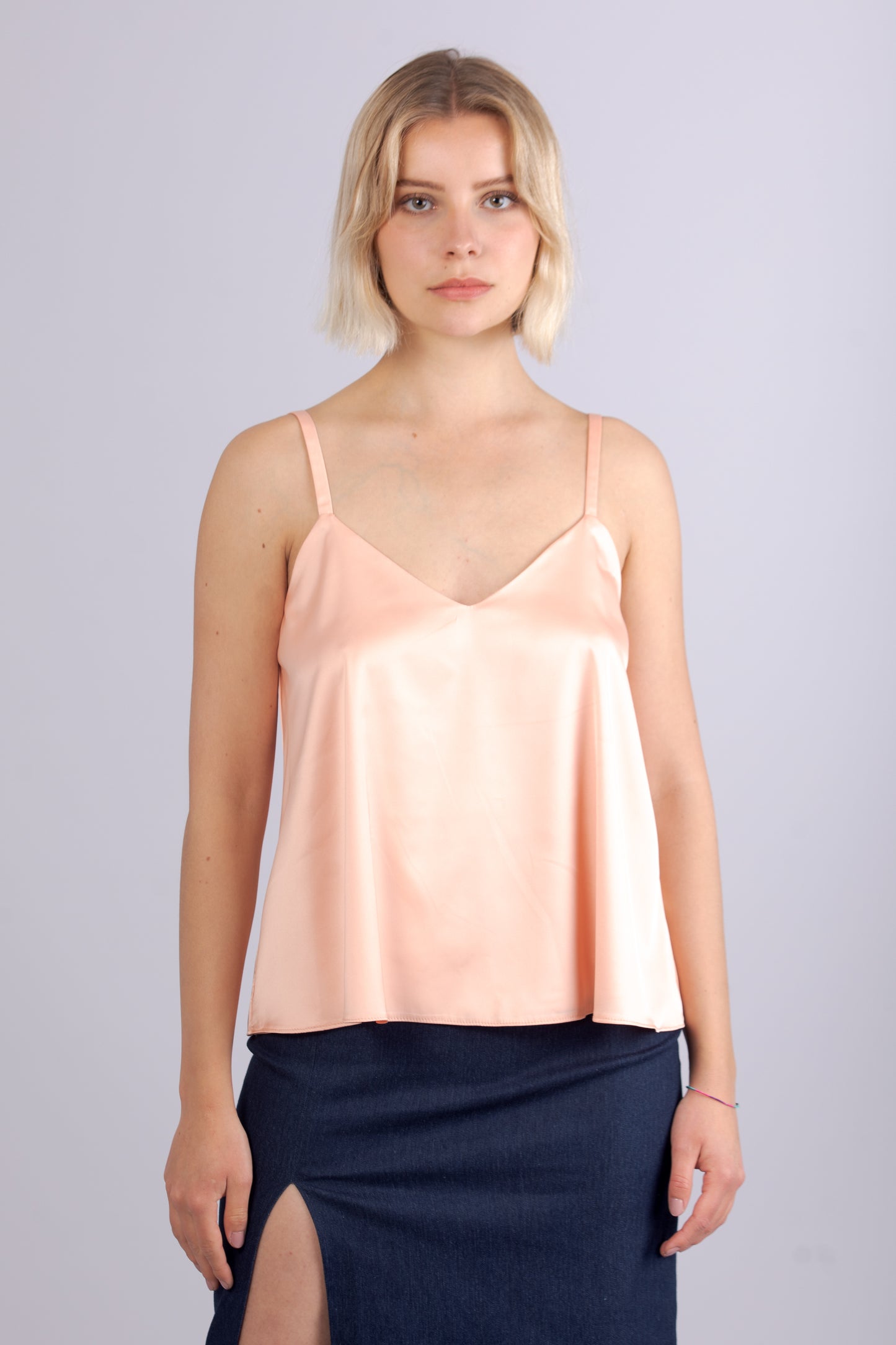 Top semplice in Satin - Pesca