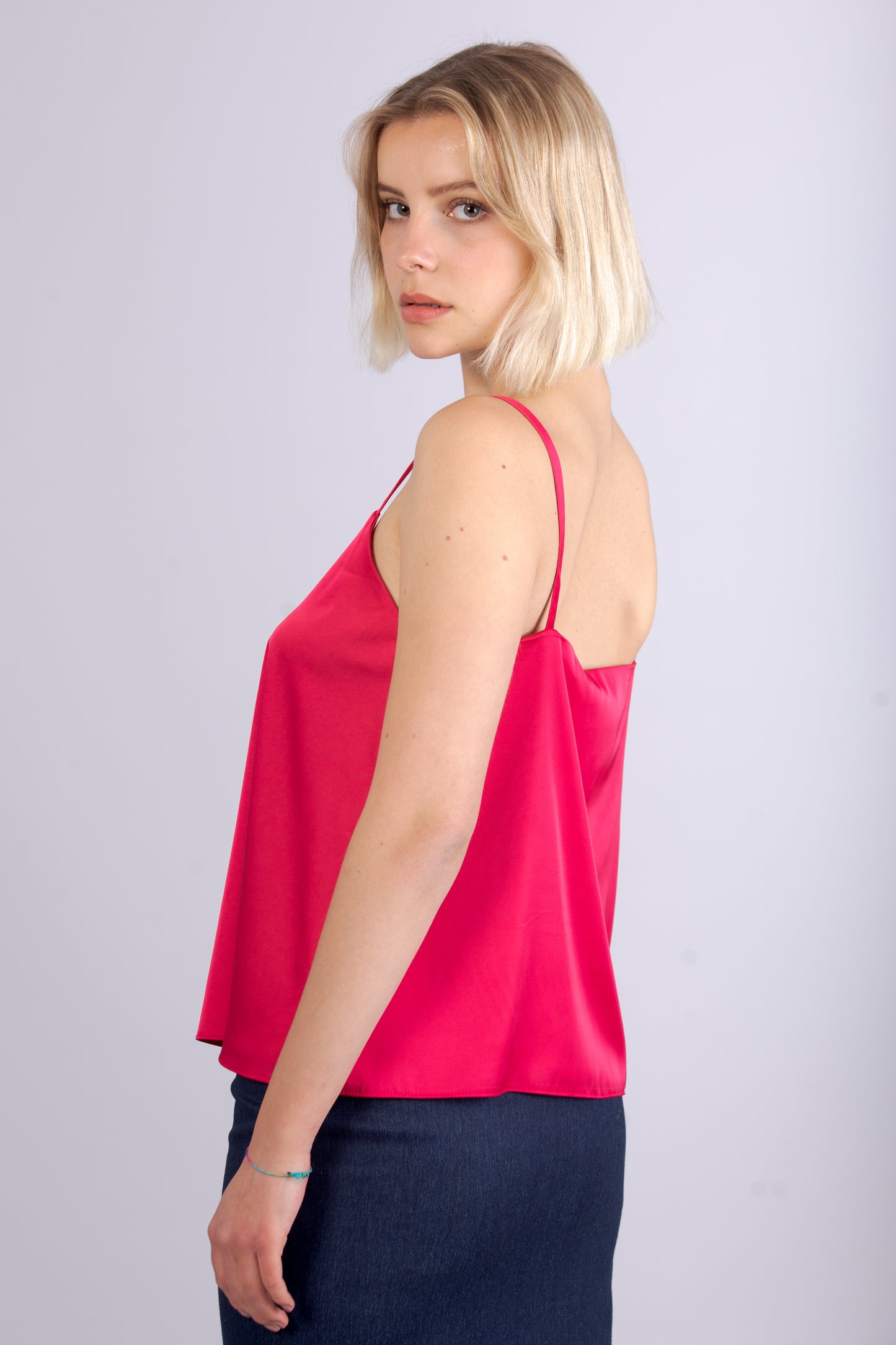 Top semplice in Satin - Fucsia