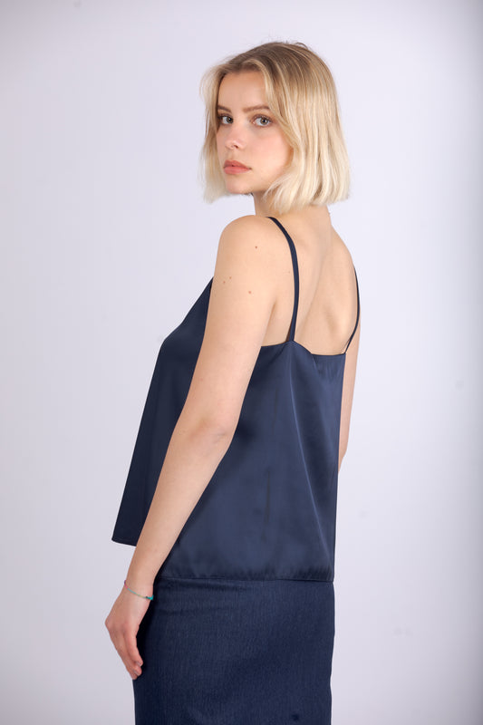 Top semplice in Satin –  Blu Navy