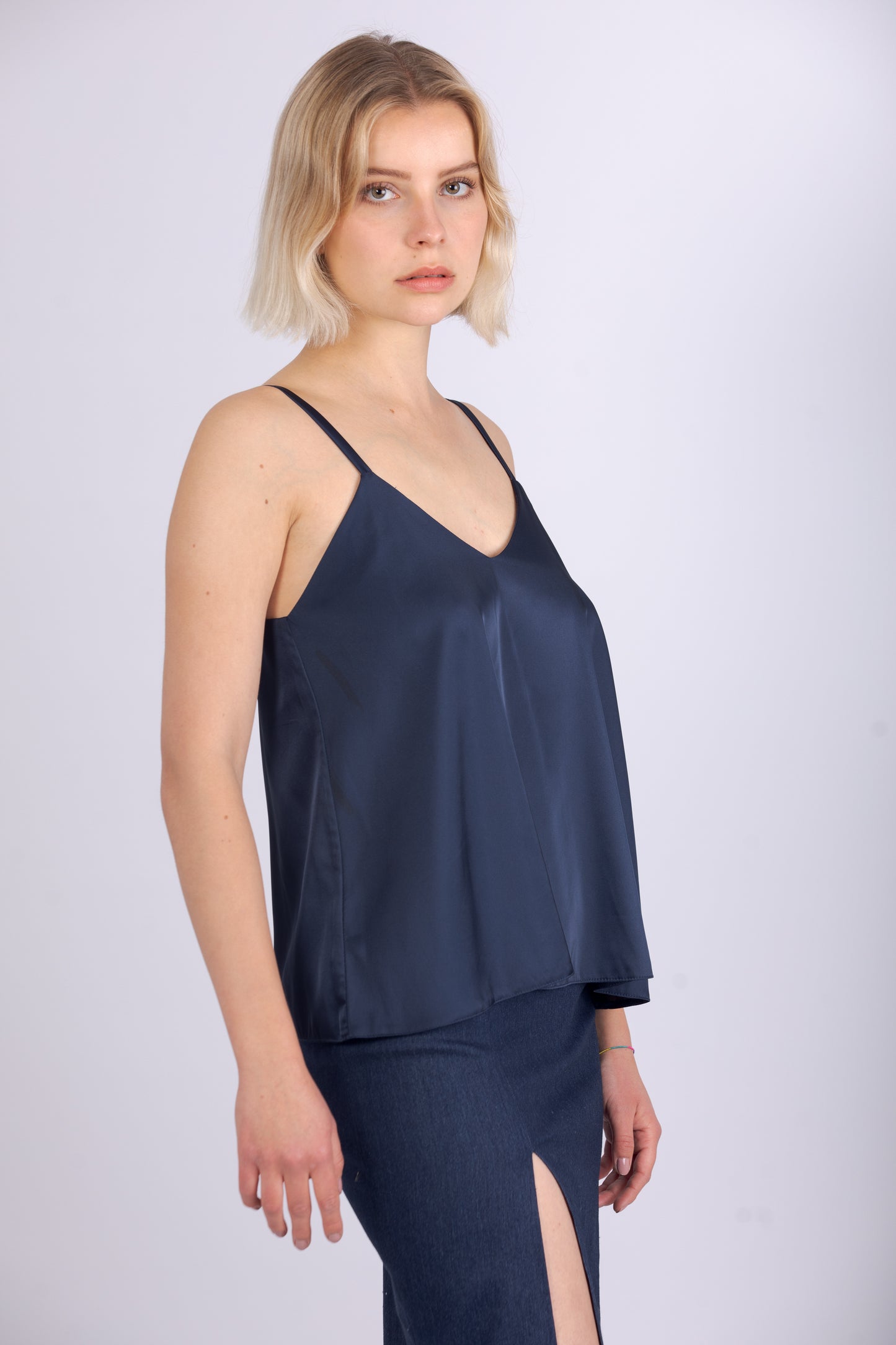 Top semplice in Satin –  Blu Navy