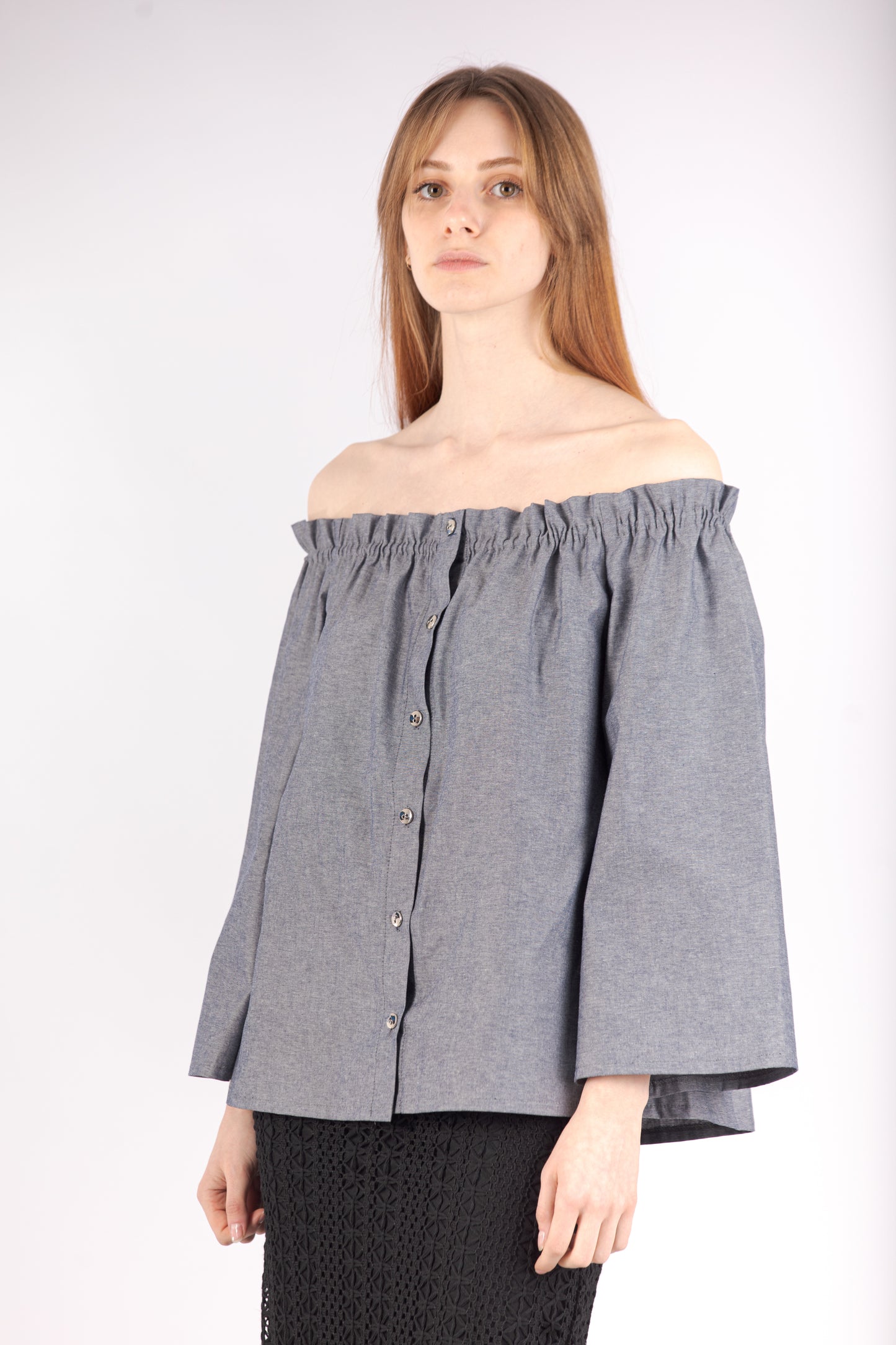 Off Shoulder Shirt - Jeans Grey