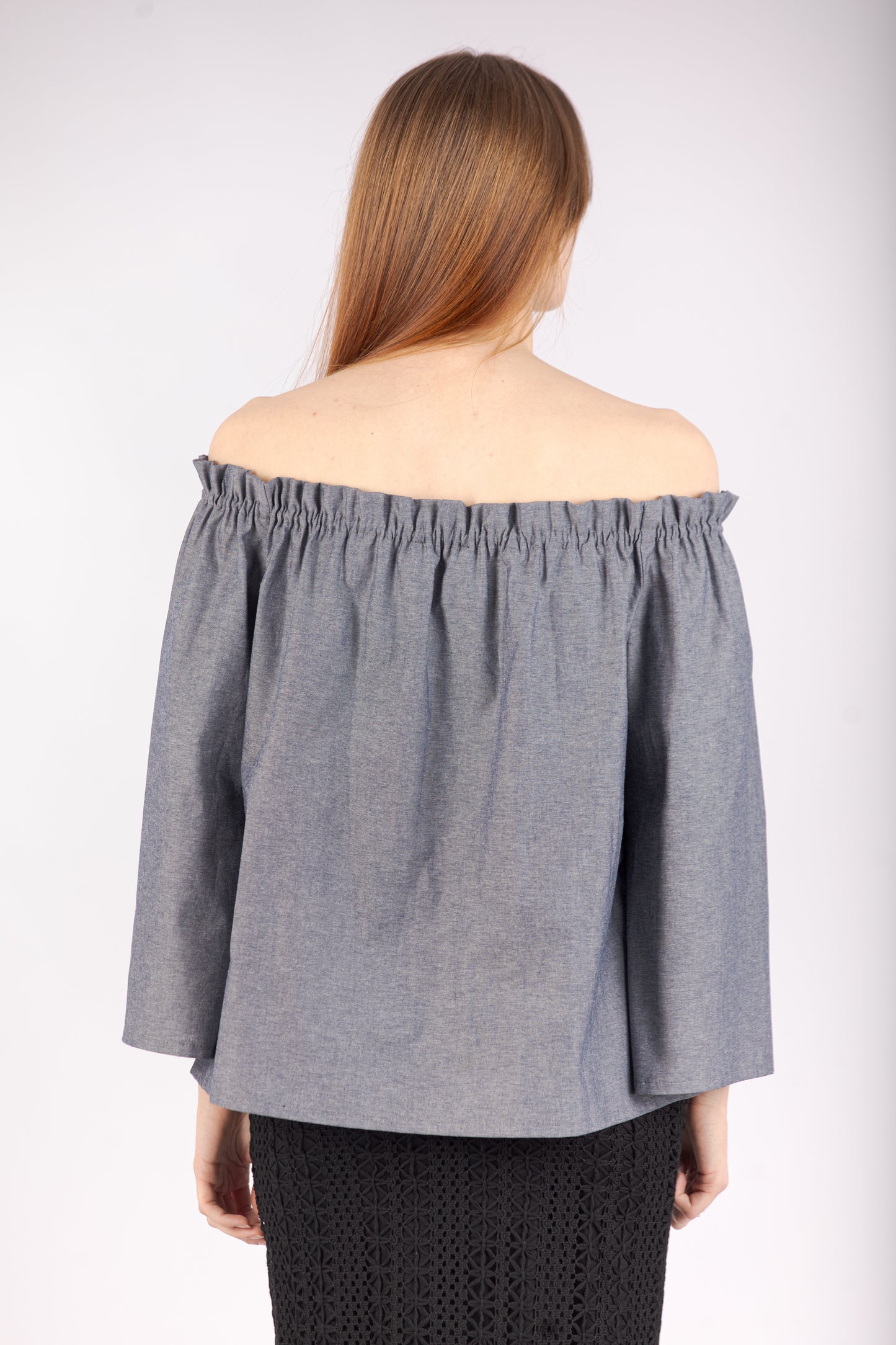 Off Shoulder Shirt - Jeans Grey